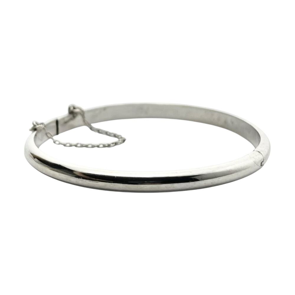 1970s Vintage .925 Sterling Silver Minimalist Hinged Hollow Bangle Bracelet 8”